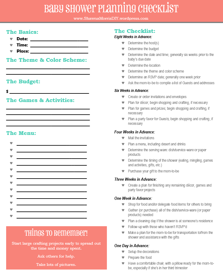 baby shower planning checklist